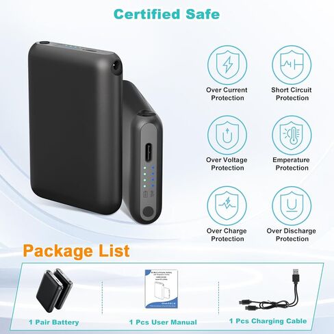 حزمة بطارية قفازات ساخنة RTDEP 5 فولت 6000 مللي أمبير في الساعة، 4 مستويات تسخين، بطاريات للجوارب الساخنة، النعال، مخرج تيار مستمر، بطارية قابلة لإعادة الشحن للنعال الحرارية - زوج واحد in Kuwait