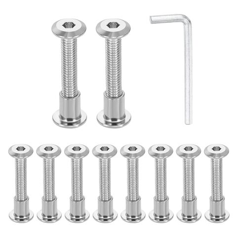 HARFINGTON 10 Set M6x50mm Hex Drive Socket Cap Bolt and M6x12mm Nuts with M4 Hex Wrench, Furniture Connector Bolts and Screws for Furniture Countersunk Belt, Silver in Saudi Arabia