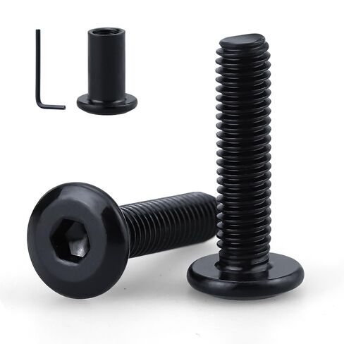 10 Sets M6-1.0 x 65mm Flat Head Socket Cap Screws with Barrel Nuts and 1 pcs Hex Wrench, 304 Stainless Steel (18-8), Black Coated Furniture Connector Screws for Bed, Cabinet, Belt Replacement & DIY in Saudi Arabia