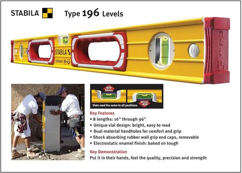 Stabila 37448 Type 196 48-Inch Spirit Levels For Work with High Demands in Framing, Trim, Masonry and Concrete Applications in Saudi Arabia