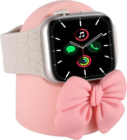 حامل شاحن لساعة Apple، حامل شاحن بعقدة وردية اللون متوافق مع Apple Watch Series Ultra/SE/10/9/8/7/6/5/4/3/2/1 (49/45/44/41/40 مم)، منظم قاعدة شحن iWatch لسطح المكتب من السيليكون in Kuwait