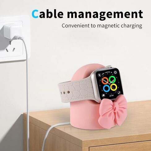 حامل شاحن لساعة Apple، حامل شاحن بعقدة وردية اللون متوافق مع Apple Watch Series Ultra/SE/10/9/8/7/6/5/4/3/2/1 (49/45/44/41/40 مم)، منظم قاعدة شحن iWatch لسطح المكتب من السيليكون in Kuwait