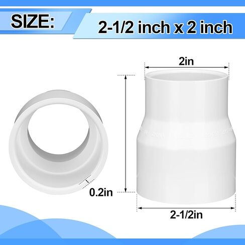 2 Pcs 2-1/2" x 2" PVC DWV Reducer Coupling Adapter (Socket x Socket) Schedule 40 Slip Reducing Coupling Pipe Fittings for Home Sewer Plumbing in Saudi Arabia