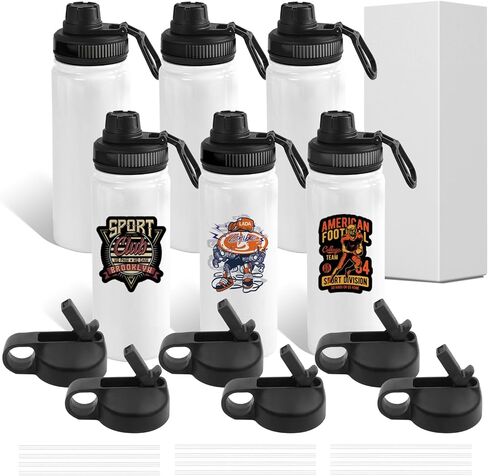 BetterSub 20oz Sublimation Sports Water Bottle Stainless Steel Insulated White Tumbler with Wide Mouth Lid and Straw 6 Packs in Saudi Arabia