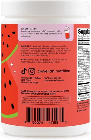 ويلا كرياتين + مسحوق إلكتروليتات (بطيخ سلاش) 30 حصة - مزيج مشروب الترطيب مع 3 جرام من الكرياتين مونوهيدرات in Kuwait