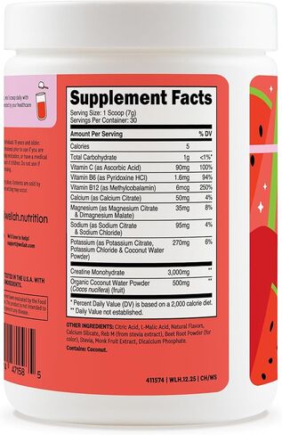 ويلا كرياتين + مسحوق إلكتروليتات (بطيخ سلاش) 30 حصة - مزيج مشروب الترطيب مع 3 جرام من الكرياتين مونوهيدرات in Kuwait