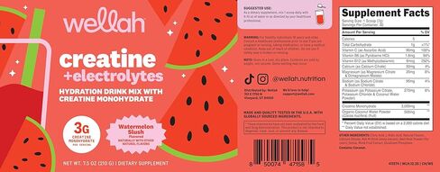 ويلا كرياتين + مسحوق إلكتروليتات (بطيخ سلاش) 30 حصة - مزيج مشروب الترطيب مع 3 جرام من الكرياتين مونوهيدرات in Kuwait