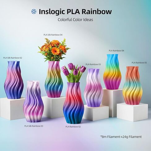 Inslogic Rainbow PLA Filament 1.75mm, Multicolor Gradient 3D Printer Filament +/- 0.02mm, 1kg(2.2lbs), Neatly Wound Rainbow Filament(Purple to Pink Gradient) in Saudi Arabia