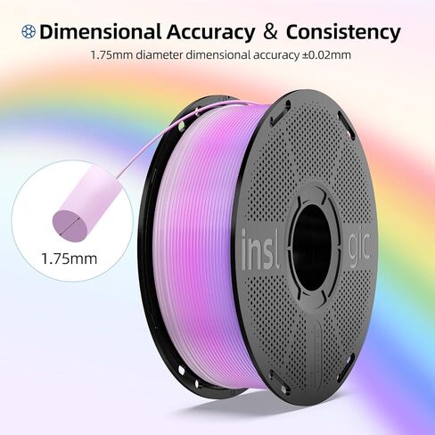 Inslogic Rainbow PLA Filament 1.75mm, Multicolor Gradient 3D Printer Filament +/- 0.02mm, 1kg(2.2lbs), Neatly Wound Rainbow Filament(Purple to Pink Gradient) in Saudi Arabia
