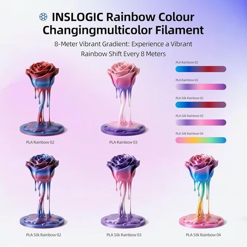 Inslogic Rainbow PLA Filament 1.75mm, Multicolor Gradient 3D Printer Filament +/- 0.02mm, 1kg(2.2lbs), Neatly Wound Rainbow Filament(Purple to Pink Gradient) in Saudi Arabia