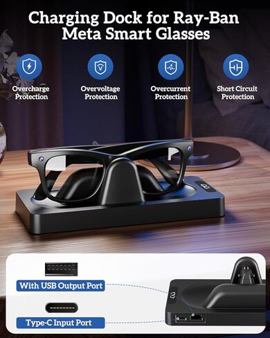 قاعدة شحن لنظارات Ray-Ban Meta الذكية، محطة شحن OLCLSS لـ Wayfarer/Headliner/Skyler، حامل شاحن لنظارات Ray-Ban Meta الذكية، قاعدة ثابتة غير قابلة للانزلاق، مؤشر LED in Saudi Arabia