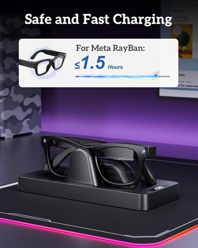 قاعدة شحن لنظارات Ray-Ban Meta الذكية، محطة شحن OLCLSS لـ Wayfarer/Headliner/Skyler، حامل شاحن لنظارات Ray-Ban Meta الذكية، قاعدة ثابتة غير قابلة للانزلاق، مؤشر LED in Saudi Arabia