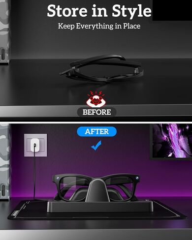 قاعدة شحن لنظارات Ray-Ban Meta الذكية، محطة شحن OLCLSS لـ Wayfarer/Headliner/Skyler، حامل شاحن لنظارات Ray-Ban Meta الذكية، قاعدة ثابتة غير قابلة للانزلاق، مؤشر LED in Saudi Arabia