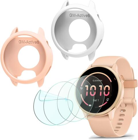 متوافق مع واقي الشاشة Garmin vivoactive 6، طبقة حماية لشاشة TPU عالية الدقة غير مقسى وغطاء إطار ناعم من السيليكون (عبوة من 4+2) in Saudi Arabia