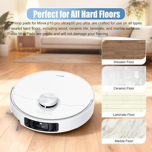 6 قطع استبدال وسادات ممسحة P10 Pro/ P50 Pro لـ Mova V50 Ultra/P50 Pro Ultra/P10 Ultra/P10 Pro Ultra Robot Vacuum Cleaner - أقمشة تنظيف من الألياف الدقيقة قابلة للغسل وقابلة لإعادة الاستخدام in Kuwait