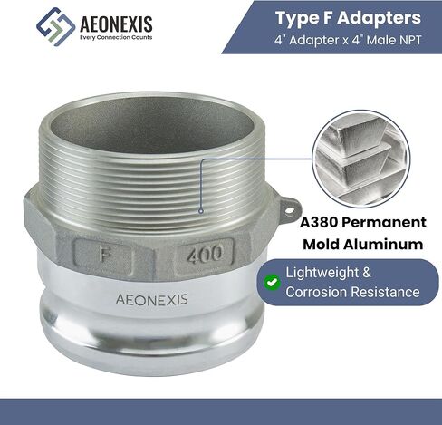 1PCS 4" Lightweight Camlock Fittings Type F - A380 Permanent Mold Aluminum, Cam Lock Corrosion-Resistant Adapter & Male NPT for Water/Oil Flow Systems in Saudi Arabia