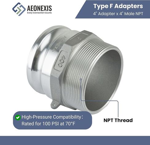 1PCS 4" Lightweight Camlock Fittings Type F - A380 Permanent Mold Aluminum, Cam Lock Corrosion-Resistant Adapter & Male NPT for Water/Oil Flow Systems in Saudi Arabia