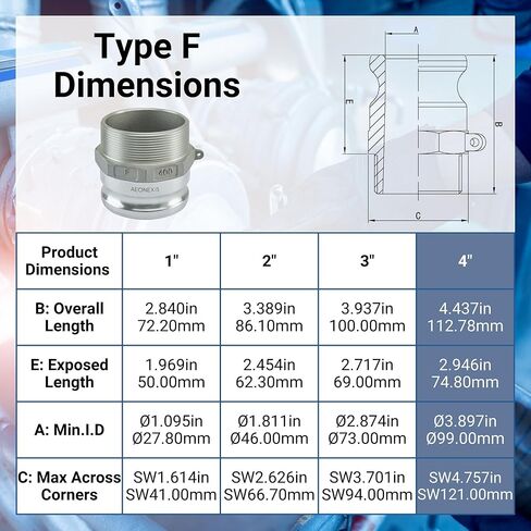 1PCS 4" Lightweight Camlock Fittings Type F - A380 Permanent Mold Aluminum, Cam Lock Corrosion-Resistant Adapter & Male NPT for Water/Oil Flow Systems in Saudi Arabia