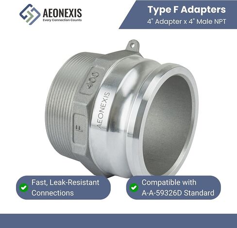 1PCS 4" Lightweight Camlock Fittings Type F - A380 Permanent Mold Aluminum, Cam Lock Corrosion-Resistant Adapter & Male NPT for Water/Oil Flow Systems in Saudi Arabia