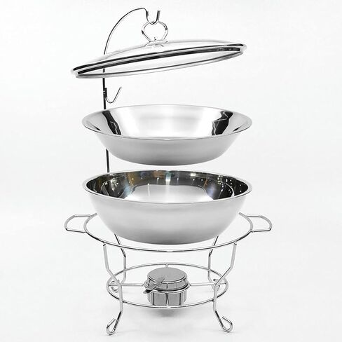 Food Warmers for Catering Events -,Stainless Steel Hot Pot Buffet Set,Rectangular Catering Chapter Set,Stainless Steel Hot Pot with Glass Lid and Stand,Food Pots,Silver-8L (Si in Saudi Arabia