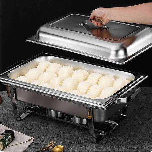 Stainless Steel Buffet Hot Plate - Has Lid Stainless Steel Heating Tray, Hot Pot Buffet Set, Food Heater with Solid Steel Lid and Holder Wedding Party Catering,Single Compartm in Saudi Arabia