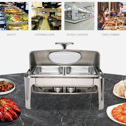 Hot Pot Buffet Set - Stainless Steel Buffet Heating Tray, Foldable Rectangular Catering, Durable Frame with Lid and Burning Fuel Rack Suitable for Kitchen Party Buffet Dining in Saudi Arabia
