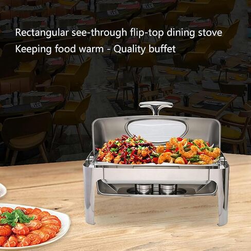 Hot Pot Buffet Set - Stainless Steel Buffet Heating Tray, Foldable Rectangular Catering, Durable Frame with Lid and Burning Fuel Rack Suitable for Kitchen Party Buffet Dining in Saudi Arabia