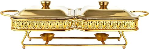 Buffet Heater - Hot Pot Buffet Set, Hot Pot Buffet Set, Foldable and Buffet Heater Set, Food Pot, Water Pot, Fuel Rack and Lid for Catering Events (Golden 1.8L) in Saudi Arabia