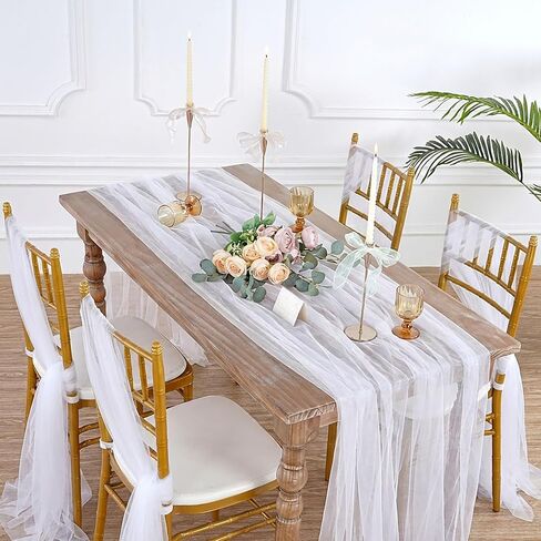 Gauze Table Runner White 120 Inch 10ft Tulle Fabric Seasonal Sheer Kitchen Dining Centerpieces Wedding Birthday Holiday Baby Shower Table Decor for Home Party in Kuwait