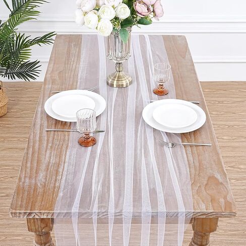 Gauze Table Runner White 120 Inch 10ft Tulle Fabric Seasonal Sheer Kitchen Dining Centerpieces Wedding Birthday Holiday Baby Shower Table Decor for Home Party in Kuwait