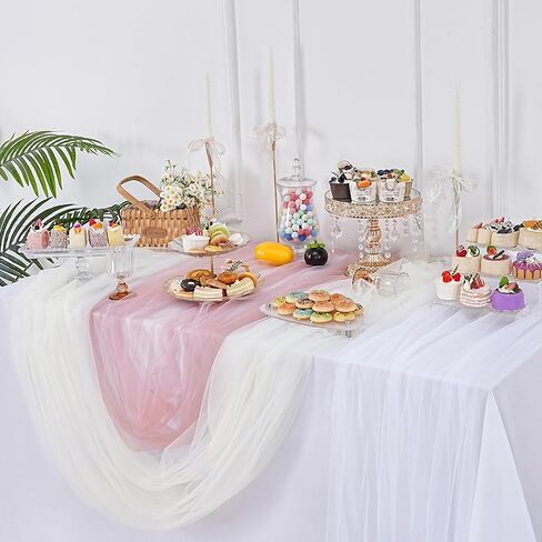 Gauze Table Runner White 120 Inch 10ft Tulle Fabric Seasonal Sheer Kitchen Dining Centerpieces Wedding Birthday Holiday Baby Shower Table Decor for Home Party in Kuwait