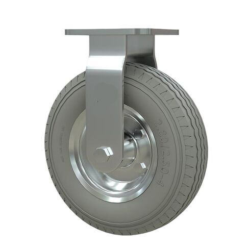 1 piece Heavy Duty 8 inch Galvanized PU Foam Fixed Wheels Solid Gray Rubber casters Inflatable no Push in Saudi Arabia