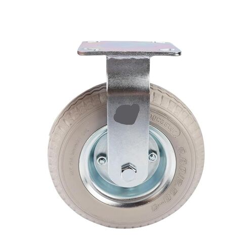 1 piece Heavy Duty 8 inch Galvanized PU Foam Fixed Wheels Solid Gray Rubber casters Inflatable no Push in Saudi Arabia