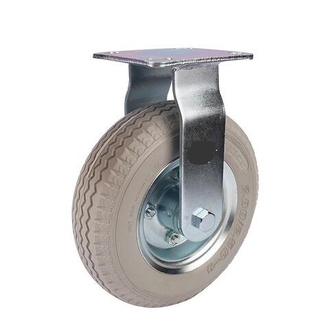 1 piece Heavy Duty 8 inch Galvanized PU Foam Fixed Wheels Solid Gray Rubber casters Inflatable no Push in Saudi Arabia