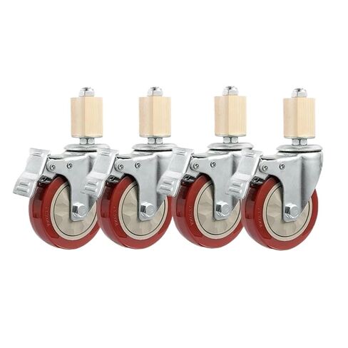 (Pack of 4) 4-inch casters 30 mm Square Tube Stainless Steel Furniture casters with Brake Universal Wheels(Red) in Saudi Arabia