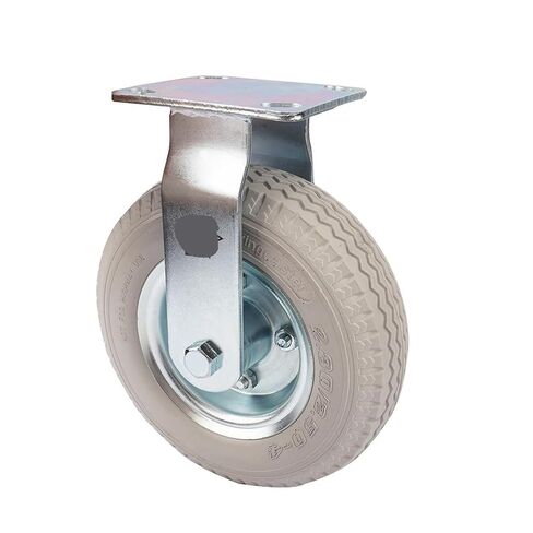 1 piece Heavy Duty 8 inch Galvanized PU Foam Fixed Wheels Solid Gray Rubber casters Inflatable no Push in Saudi Arabia
