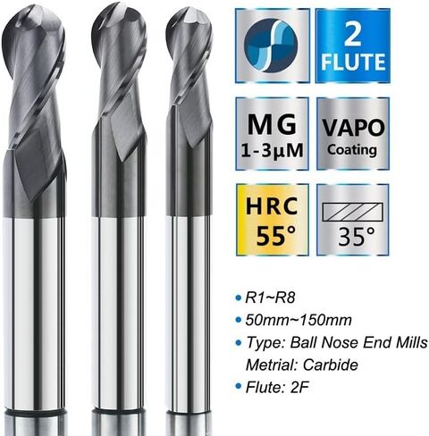 1 قطعة اثنين من المزامير الصلبة كربيد الكرة الأنف نهاية المطاحن CNC بت R0.5-R6.0 كربيد قاطعة المطحنة ماكينة بتحكم رقمي بالكمبيوتر راوتر بت أدوات الطحن in Kuwait