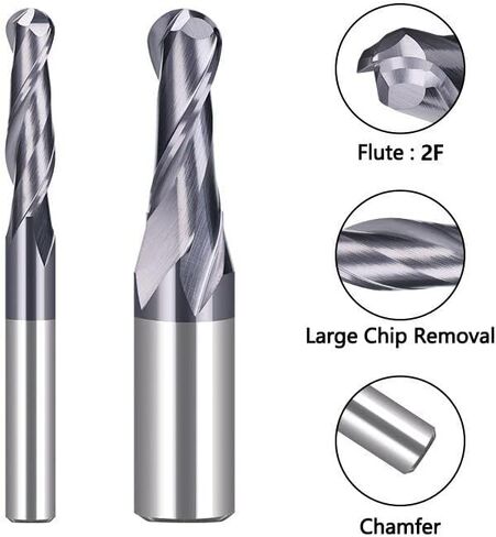 1 قطعة 2 المزامير الكرة الأنف نهاية مطحنة 6.35 مللي متر 12.7 مللي متر عرقوب الكرة الأنف كربيد نهاية مطحنة CNC القاطع بت التوجيه دوامة طحن أداة ل النجارة in Kuwait
