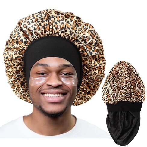 قلنسوة للرجال، قلنسوة شعر للنوم، قلنسوة من الساتان بطبقة مزدوجة للنساء السود، ضفائر شعر مجعد، قبعة نوم قابلة للعكس (كبير، أسود/بورجوندي) in Kuwait