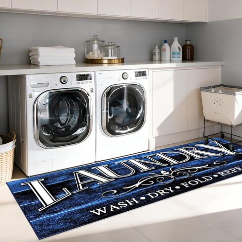 غرفة الغسيل البساط حصيرة 2X6Ft طويلة مزرعة الغسيل حصيرة للأرضية خمر المطبخ حصيرة نونسليب قابل للغسل عداء البساط حوض الغسيل حصيرة Mudroom حصيرة للداخلية في الهواء الطلق ديكور المنزل، الأزرق in Kuwait