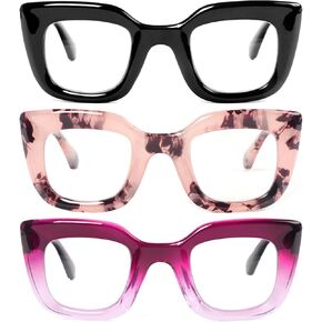 نظارات القراءة REAVEE Oprah Style للنساء، أنيقة وجذابة، 3 عبوات من الضوء الأزرق تحجب القراء الغشاشين مع مفصلات زنبركية in Kuwait