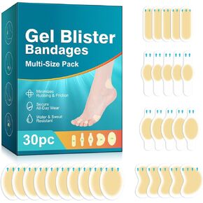 ضمادات هلامية للأقدام 30 قطعة متعددة الأحجام - تقلل من الاحتكاك والاحتكاك، مقاومة للماء والعرق، مغلفة بشكل فردي لاستخدام مريح وصحي أثناء التنقل in Kuwait