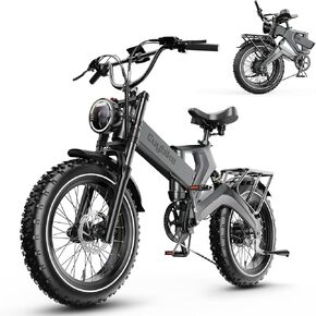 3000W/2000W Peak Dual Motor/Single Motor Foldable Electric Bike for Adults, 52V 30Ah Removable Battery, 35 MPH & 120 Miles, 20"x4.0" Fat Tire Mountain Bicycle, Magnesium Alloy Frame Dirt Ebike in Saudi Arabia