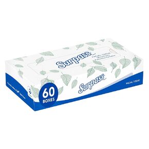Surpass® Facial Tissues, Bulk (21390), 2-Ply, White, Flat Boxed Format, Ecologo, Designed for Business (125 Tissues/Box, 60 Boxes, 7,500 Sheets/Case) in Kuwait