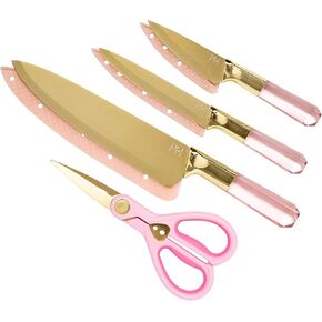 Paris Hilton Stainless Steel Knife Set with Jewel Shaped Handles and Gold Blades, Iconic Cutlery Set, 4-Piece, Pink in Kuwait