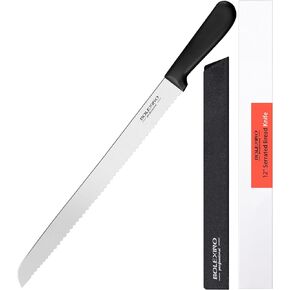 سكين خبز مسنن مقاس 12 بوصة للخبز المنزلي، سكين حافة متموجة واسعة من الفولاذ المقاوم للصدأ، سكين مطبخ متعدد الأغراض، قطاعة كعكة فعالة، سكين خباز حاد للغاية لتقطيع الخبز القشري والكعك in Kuwait