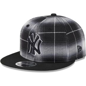New Era NY New York Yankees 9FIFTY Black and White Plaid Retro Crown Snapback Cap, Adjustable Hat in Kuwait