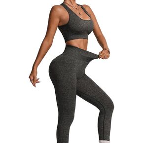 High Stretch Seamless Yoga Set – Gray Sports Bra and Leggings, Breathable Design, Perfect for Gym, Yoga in Saudi Arabia