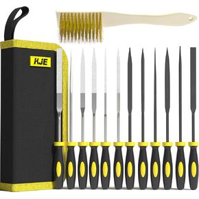 مجموعة مبرد إبرة 13 قطعة من KJE، مجموعة مبرد صغيرة تتضمن 6 قطع مبرد ماسي، 6 قطع مبرد معدني، فرشاة تنظيف وحقيبة حمل للمعادن الدقيقة والمجوهرات والخشب والجلد والبلاستيك in Kuwait