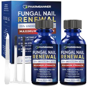 علاج فطريات أظافر القدم من PHARMBANNER قوة إضافية: 25% حمض غير ديسيلينيك لتجديد فطريات الأظافر وأصابع القدم - مجموعة معالجة فطريات الأظافر مع فرشاة ومبرد - للأظافر التي تنمو تحت الجلد وتغير اللون، عبوة من قطعتين in Kuwait